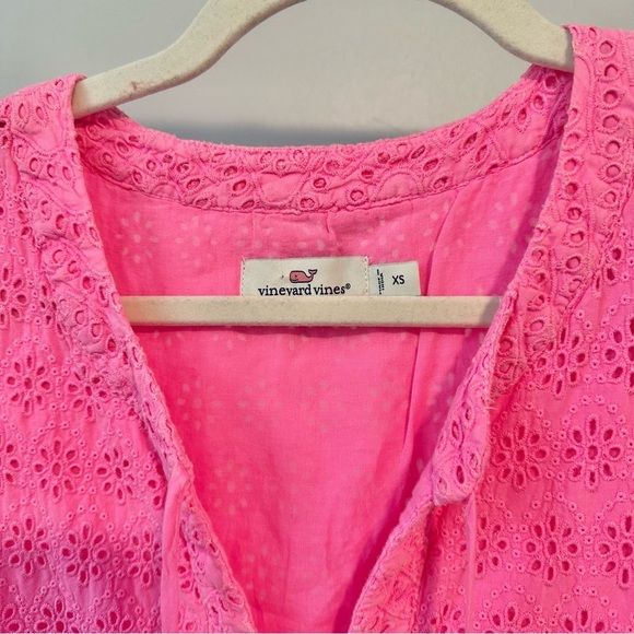 Vineyard Vines Woman's Pink Eyelet Top Tiered Coquette Girl Beach Feminine Sz XS - Picture 3 of 7
